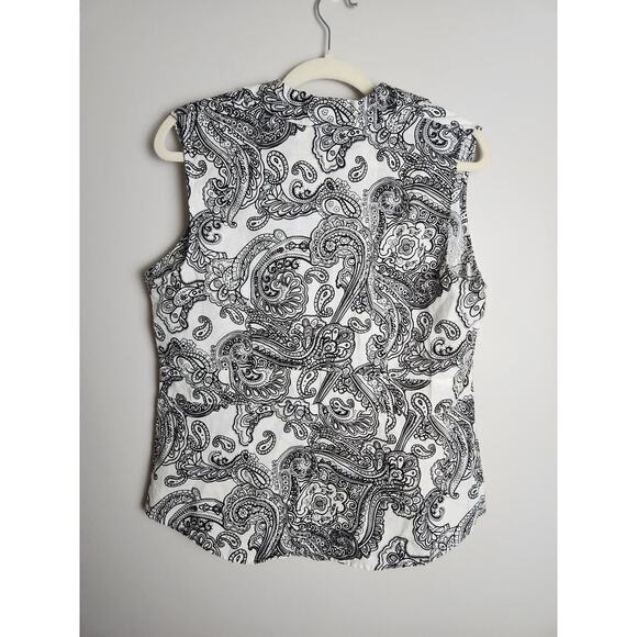 Saint Tropez West Linen Button Front Tank Sz XL black/white Paisley beachy boho - Picture 3 of 8